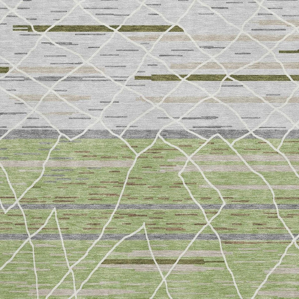 HomeRoots 5' X 8' Artichoke Green Striped Area Rug - Washable, Stain-Resistant, UV Protected for Family Spaces 680453