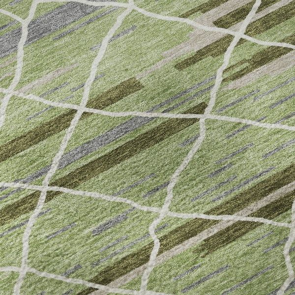 HomeRoots 8' Artichoke Green Striped Round Rug - Washable, UV-Protected, Durable, Perfect for Family Spaces! 680454