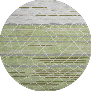HomeRoots 8' Artichoke Green Striped Round Rug - Washable, UV-Protected, Durable, Perfect for Family Spaces! 680454
