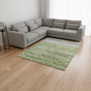 HomeRoots 8' X 10' Striped Artichoke Green Area Rug - Durable, Washable, UV Protected for High-Traffic Spaces 680455