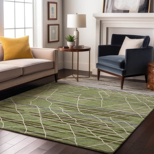 HomeRoots 8' X 10' Striped Artichoke Green Area Rug - Durable, Washable, UV Protected for High-Traffic Spaces 680455