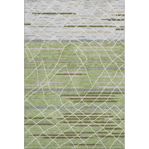HomeRoots 8' X 10' Striped Artichoke Green Area Rug - Durable, Washable, UV Protected for High-Traffic Spaces 680455