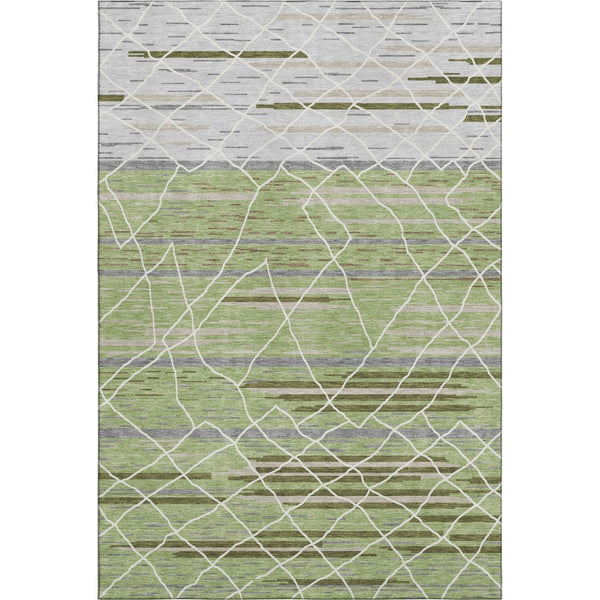 HomeRoots 8' X 10' Striped Artichoke Green Area Rug - Durable, Washable, UV Protected for High-Traffic Spaces 680455