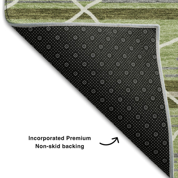 HomeRoots 8' X 10' Striped Artichoke Green Area Rug - Durable, Washable, UV Protected for High-Traffic Spaces 680455