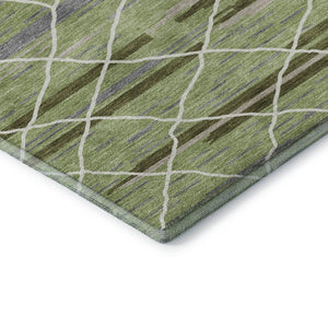 HomeRoots 8' X 10' Striped Artichoke Green Area Rug - Durable, Washable, UV Protected for High-Traffic Spaces 680455