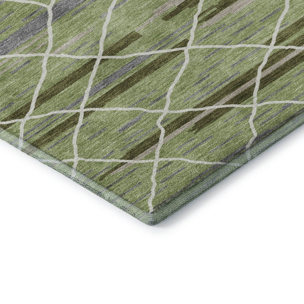 HomeRoots 8' X 10' Striped Artichoke Green Area Rug - Durable, Washable, UV Protected for High-Traffic Spaces 680455