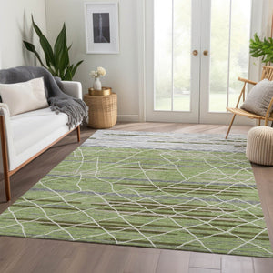 HomeRoots 8' X 10' Striped Artichoke Green Area Rug - Durable, Washable, UV Protected for High-Traffic Spaces 680455