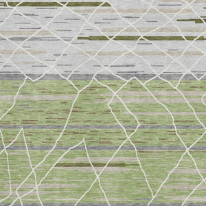 HomeRoots 8' X 10' Striped Artichoke Green Area Rug - Durable, Washable, UV Protected for High-Traffic Spaces 680455