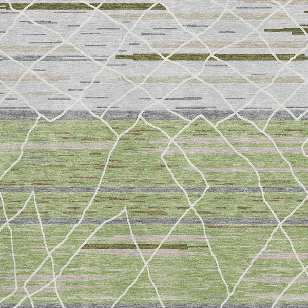 HomeRoots 8' X 10' Striped Artichoke Green Area Rug - Durable, Washable, UV Protected for High-Traffic Spaces 680455