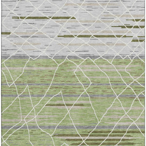 HomeRoots 8' X 10' Striped Artichoke Green Area Rug - Durable, Washable, UV Protected for High-Traffic Spaces 680455