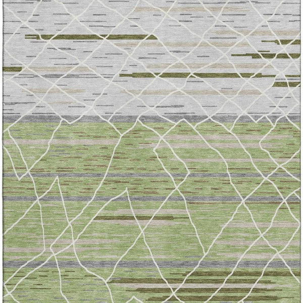 HomeRoots 8' X 10' Striped Artichoke Green Area Rug - Durable, Washable, UV Protected for High-Traffic Spaces 680455