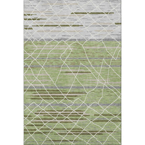 HomeRoots 10' Striped Washable Area Rug in Artichoke Green, Ivory & Gray – Durable, UV-Protected, Modern Design! 680457