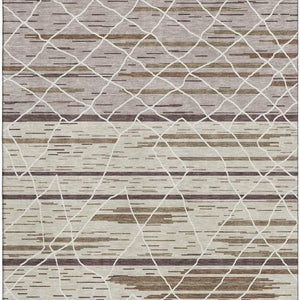 HomeRoots 5' X 8' Striped Washable Area Rug in Beige, Ivory & Brown - Durable, UV-Protected for Family Spaces 680459