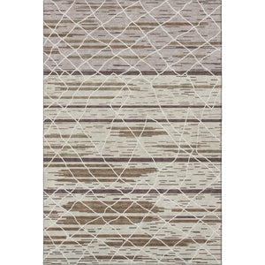 HomeRoots 5' X 8' Striped Washable Area Rug in Beige, Ivory & Brown - Durable, UV-Protected for Family Spaces 680459