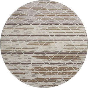 HomeRoots 8' Washable Round Rug in Beige, Ivory & Brown Stripes - Durable, UV-Protected, Stain Resistant Design 680460