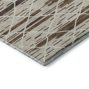 HomeRoots 8' Washable Round Rug in Beige, Ivory & Brown Stripes - Durable, UV-Protected, Stain Resistant Design 680460