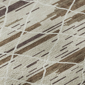 HomeRoots 8' Washable Round Rug in Beige, Ivory & Brown Stripes - Durable, UV-Protected, Stain Resistant Design 680460
