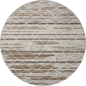 HomeRoots 8' Washable Round Rug in Beige, Ivory & Brown Stripes - Durable, UV-Protected, Stain Resistant Design 680460