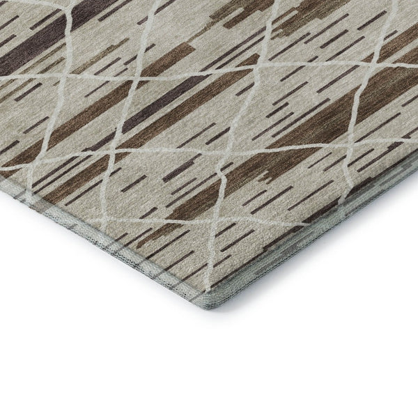 HomeRoots 8' X 10' Beige Ivory Brown Striped Area Rug - Washable, UV Protected, Durable for High-Traffic Homes 680461