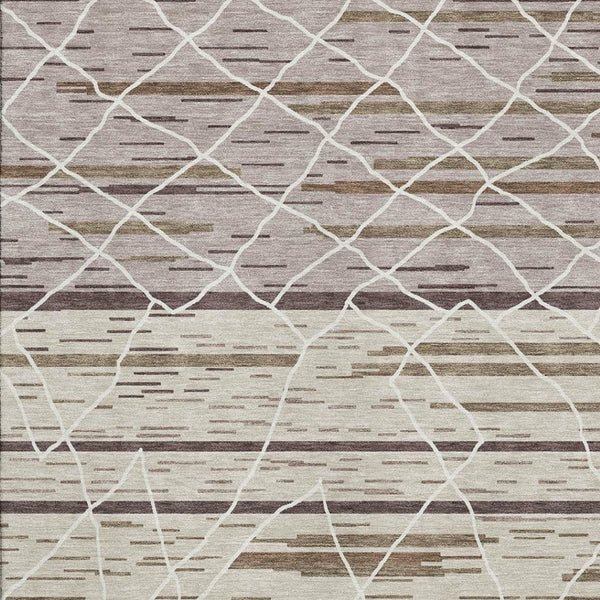 HomeRoots 8' X 10' Beige Ivory Brown Striped Area Rug - Washable, UV Protected, Durable for High-Traffic Homes 680461