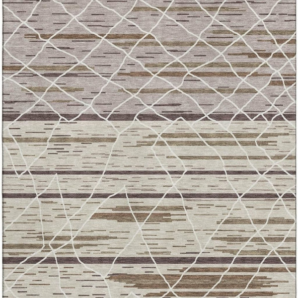 HomeRoots 8' X 10' Beige Ivory Brown Striped Area Rug - Washable, UV Protected, Durable for High-Traffic Homes 680461