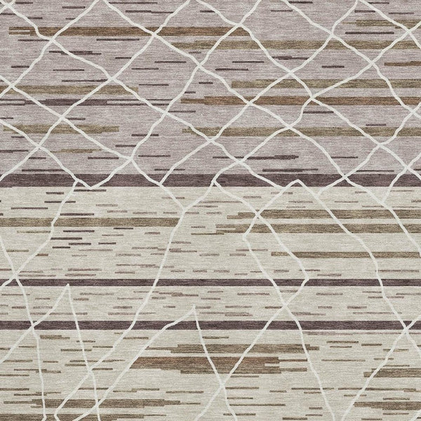 HomeRoots 9' X 12' Beige, Ivory & Brown Striped Washable Area Rug - Durable, UV-Protected for Family Spaces! 680462