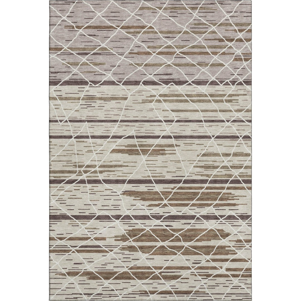 HomeRoots 10' Striped Washable Area Rug in Beige, Ivory & Brown - Durable, UV Protected for Busy Homes! 680463