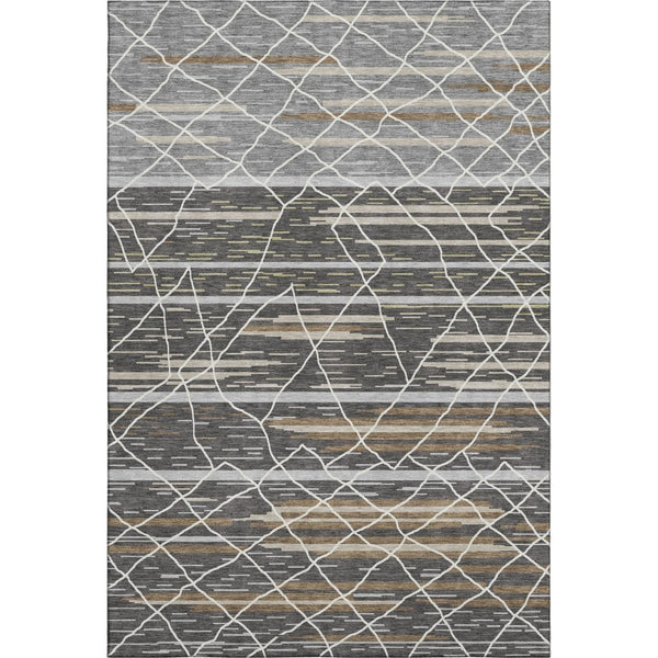 HomeRoots 5' x 8' Charcoal Gray and Brown Striped Washable Area Rug - Durable, UV-Protected, Easy Care! 680471