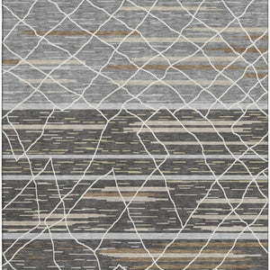 HomeRoots 8' X 10' Stylish Charcoal Gray & Brown Striped Washable Area Rug with UV Protection for Homes 680473