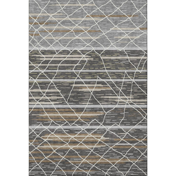 HomeRoots 10' Charcoal Gray & Brown Striped Washable Area Rug - UV Protected, Stain Resistant, Perfect for Families 680475