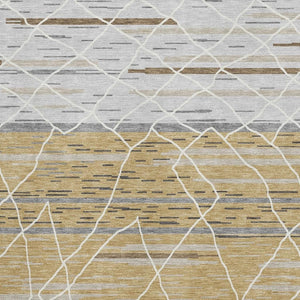 HomeRoots 5' X 8' Striped Gold Ivory and Gray Washable Area Rug with UV Protection for High-Traffic Spaces 680477