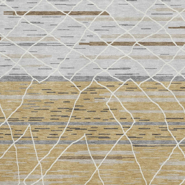 HomeRoots 5' X 8' Striped Gold Ivory and Gray Washable Area Rug with UV Protection for High-Traffic Spaces 680477