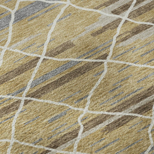 HomeRoots 8' Gold Ivory and Gray Striped Washable Round Rug - Durable, Stylish, UV-Protected for High Traffic Areas 680478