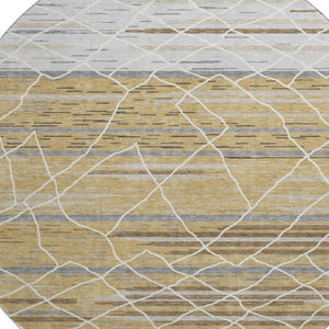 HomeRoots 8' Gold Ivory and Gray Striped Washable Round Rug - Durable, Stylish, UV-Protected for High Traffic Areas 680478