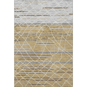 HomeRoots 8' X 10' Stylish Gold, Ivory & Gray Striped Washable Area Rug – UV Protected for Busy Homes! 680479
