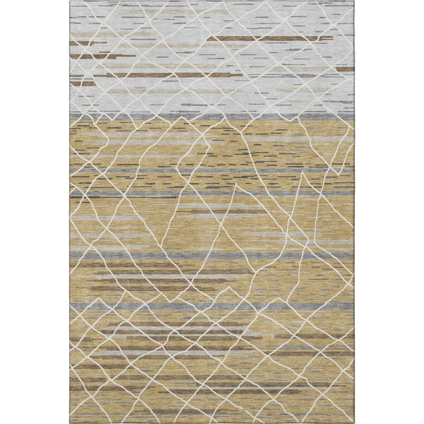 HomeRoots 8' X 10' Stylish Gold, Ivory & Gray Striped Washable Area Rug – UV Protected for Busy Homes! 680479