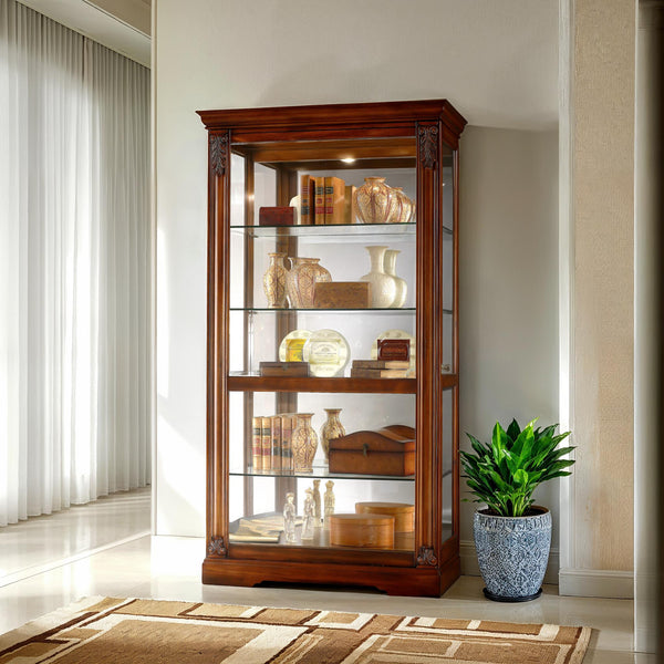Hekman Furniture 680479 Andreus Curio Cabinet - Elegant Tuscan Cherry Finish With Adjustable Glass Shelves & Lighting Tuscany Cherry Andreus Curio Cabinet 680479