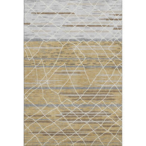 HomeRoots 10' X 14' Stylish Gold Ivory Gray Striped Area Rug - Durable, Washable, UV Protected for Homes 680481