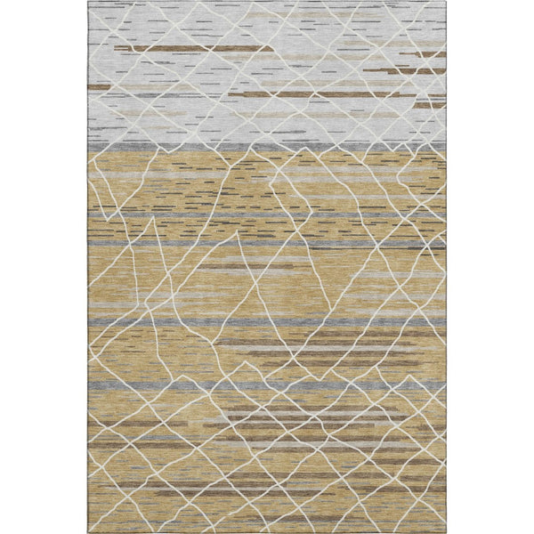 HomeRoots 10' X 14' Stylish Gold Ivory Gray Striped Area Rug - Durable, Washable, UV Protected for Homes 680481