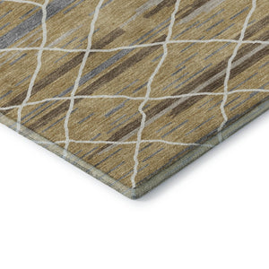 HomeRoots 10' X 14' Stylish Gold Ivory Gray Striped Area Rug - Durable, Washable, UV Protected for Homes 680481