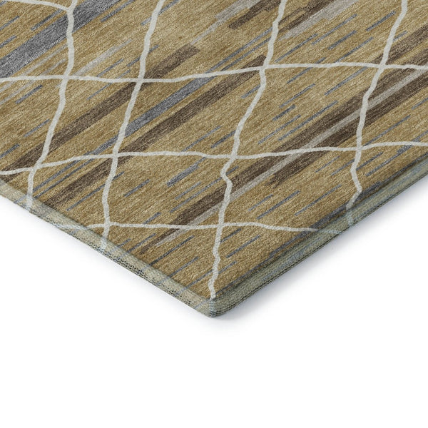 HomeRoots 10' X 14' Stylish Gold Ivory Gray Striped Area Rug - Durable, Washable, UV Protected for Homes 680481
