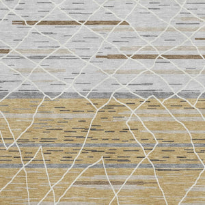 HomeRoots 10' X 14' Stylish Gold Ivory Gray Striped Area Rug - Durable, Washable, UV Protected for Homes 680481