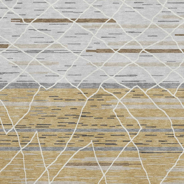 HomeRoots 10' X 14' Stylish Gold Ivory Gray Striped Area Rug - Durable, Washable, UV Protected for Homes 680481