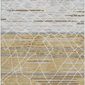 HomeRoots 10' X 14' Stylish Gold Ivory Gray Striped Area Rug - Durable, Washable, UV Protected for Homes 680481