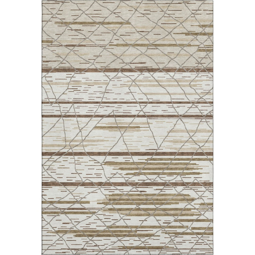 HomeRoots 5' X 8' Ivory Taupe & Beige Striped Area Rug – Stylish, Washable, UV-Protected for Busy Homes! 680483