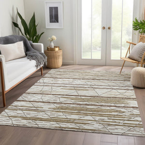 HomeRoots 5' X 8' Ivory Taupe & Beige Striped Area Rug – Stylish, Washable, UV-Protected for Busy Homes! 680483