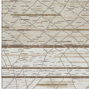 HomeRoots 5' X 8' Ivory Taupe & Beige Striped Area Rug – Stylish, Washable, UV-Protected for Busy Homes! 680483