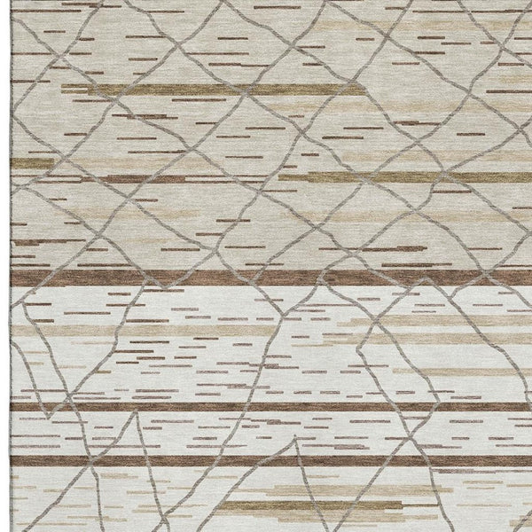 HomeRoots 5' X 8' Ivory Taupe & Beige Striped Area Rug – Stylish, Washable, UV-Protected for Busy Homes! 680483