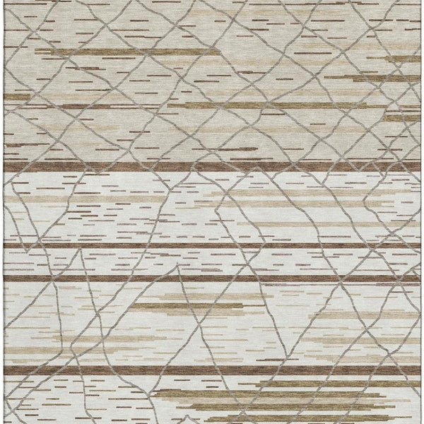 HomeRoots 5' X 8' Ivory Taupe & Beige Striped Area Rug – Stylish, Washable, UV-Protected for Busy Homes! 680483