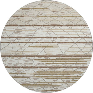 HomeRoots 8' Washable Round Area Rug in Ivory, Taupe & Beige Stripes – UV Protected, Soft & Stylish Home Decor 680484